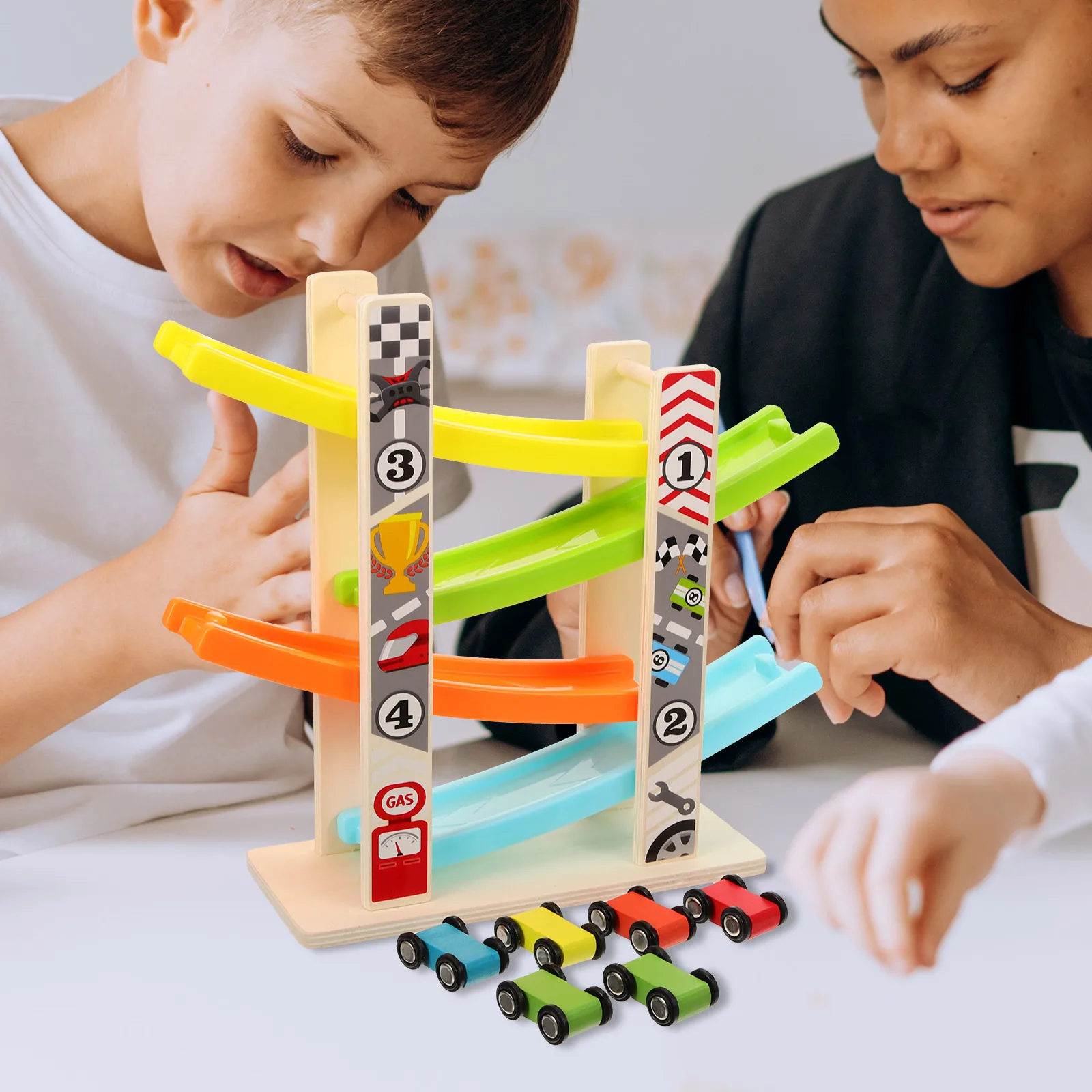 レールグライダーカー スライディングおもちゃ トラック グライディングパズル 早期教育 木製レーシングおもちゃ 子供