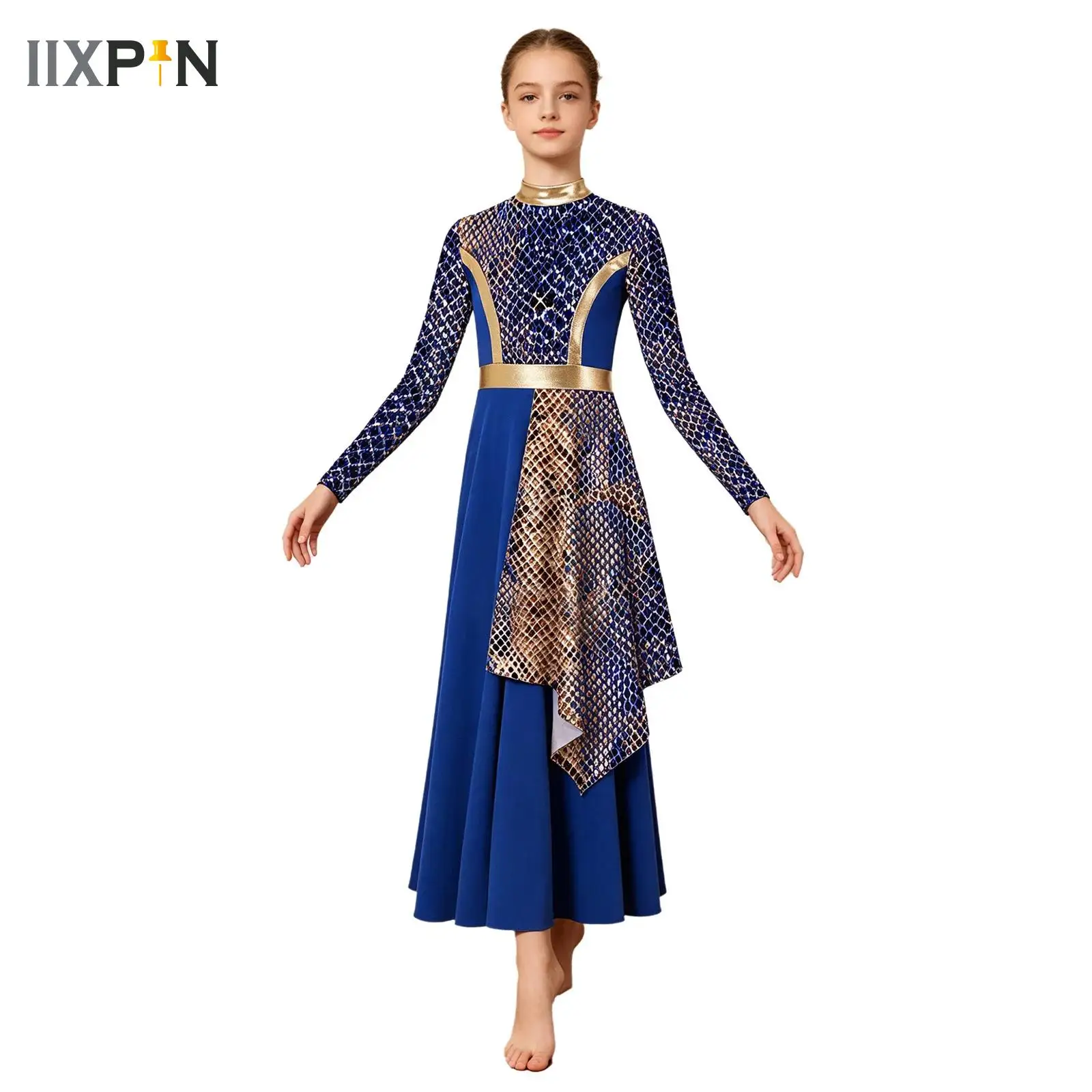 

Стильные платья-туники с принтом для литургических танцев и хвалебственных молитв, для девочек, для лирических и современных танцев, с длинным рукавом, асимметричные.