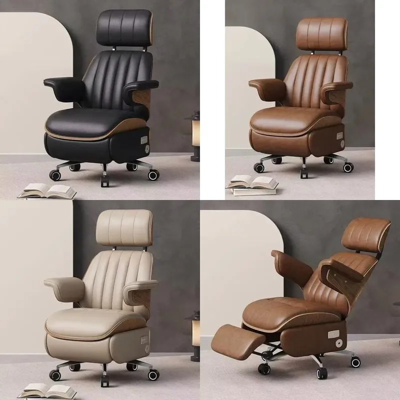 Modern Leather Executive Office Chair with Electric Footrest