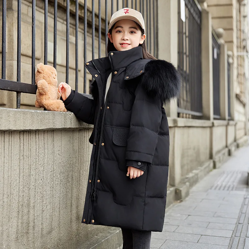 

RAISE Children Winter Down Jacket For Girl Faux Fur Hooded Thick Warm Teens Girl Long Jacket 5-12 Years Kid Parka Outerwear Coat