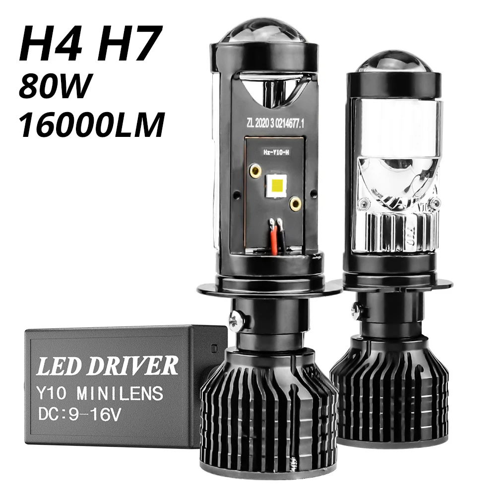 

Canbus 80W Car Headlight Mini Lens H4 H7 LED Projector Bulb 6000K 16000LM 12V Auto Motorcycles HeadLamp High Low Beam