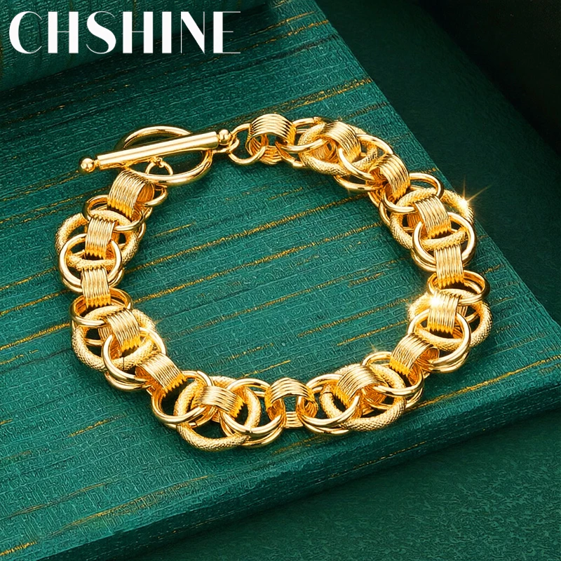 925 Sterling Silver 18K Gold  Vintage Textured Interlock Bracelet for Women Party Night Out Holiday Fashion Jewelry