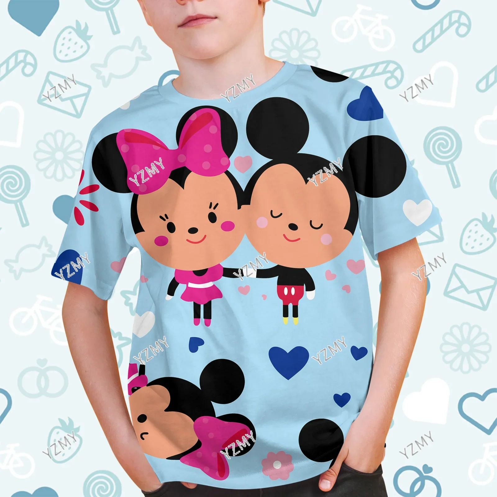 Camiseta 3d de Mickey Mouse de Disney para niñas y niños, camisetas gráficas de dibujos animados de Mickey Mouse, camiseta bonita de Anime 2024