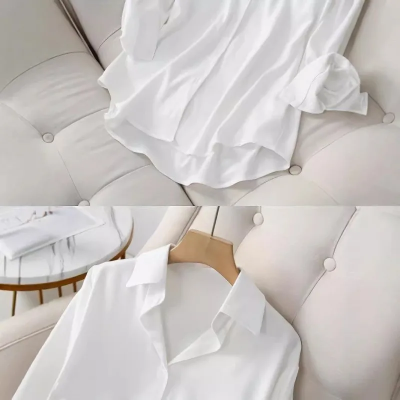 Lente Herfst Nieuwe dames casual kraag enkele rij knopen effen kleur lange mouwen onregelmatig los overhemd blusas de mujer