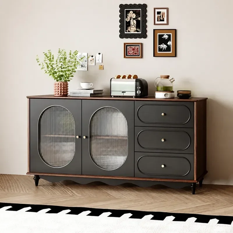Solid Wood Side Cabinet Simple Living Room Integrated Wall Tea Cabinet Kitchen Storage Locker Wine Cabinet