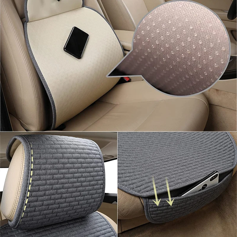 Linen Car Seat Cover Full Set Flax Auto Seats Cushion Protector Front/Rear Pads Breathable Cool Universal Car Covers In Salon