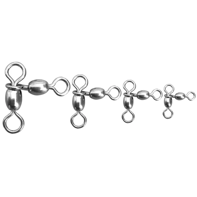 100pcs Rolling Swivel 3 way Fishing Connector Copper Stainless Steel Carp Fishing Accessory Snap Fishhook Lure Ring Tackle Pesca