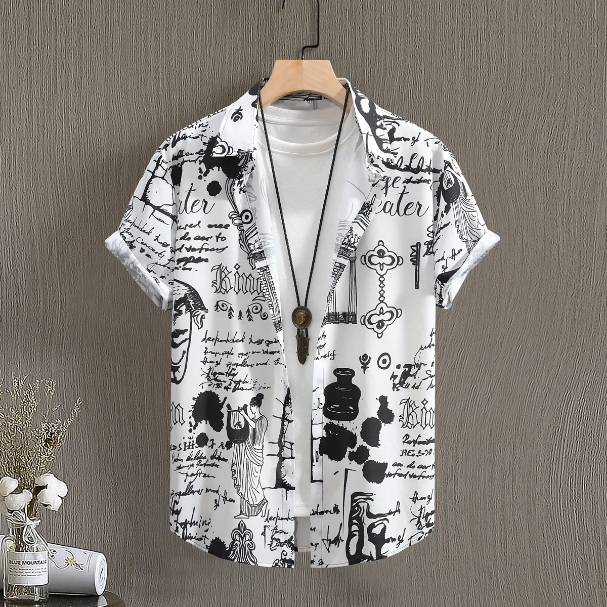 

Faionable Men's ort Sve Printed irt Slim Fit Summer 2025 Sl Fabric Other Material 00% Regular Thin