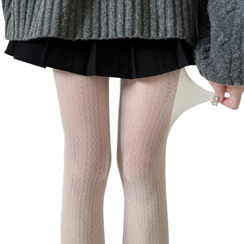 Wavy Striped Pattern Fishnet Mesh Tights Stockings for Party and Office Wear