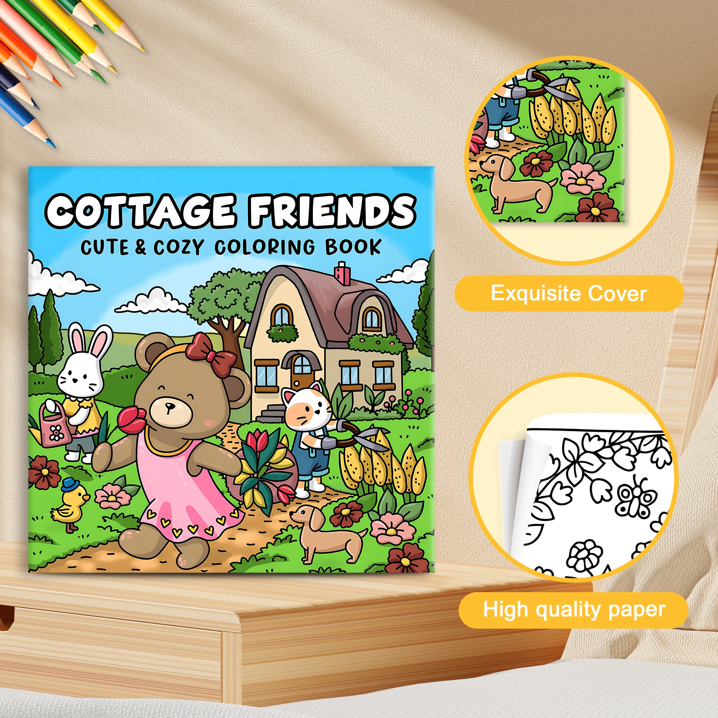 كوتاج فريندز كتاب تلوين بأنماط جريئة وسهلة للبالغين، كتاب رسم لطيف، هدية مثالية للحفلات وأعياد الميلاد #6