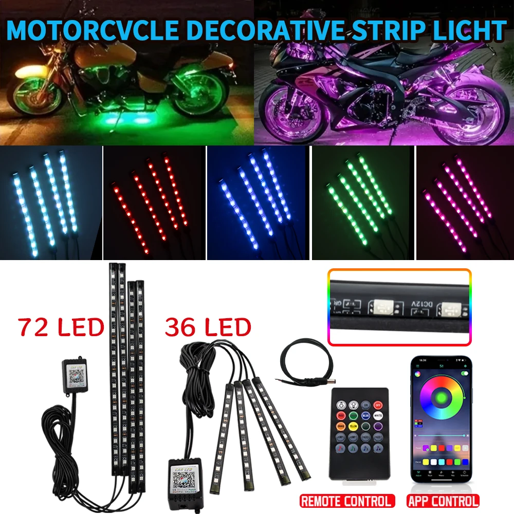 RGB Wireless Remote Control Motorcycle LED UnderGlow Neon Strip Light Kit For Harley Yamaha Car Decorative Light Strip