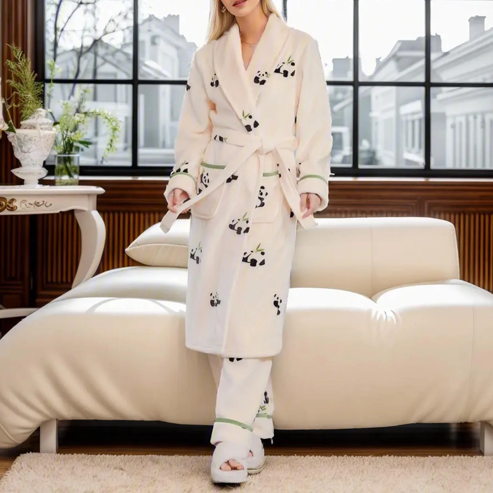 Women's Flannel Winter Robe Set With Butterfly Print Cozy Bathrobe Loungewear For Women Can Be Sleepwear for Women plus Size