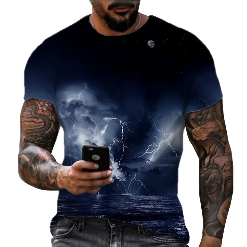 Camiseta holgada de secado rápido para hombre, camisa con estampado Digital en 3D, estilo Thunderbolt, transpirable, novedad de verano, 2024