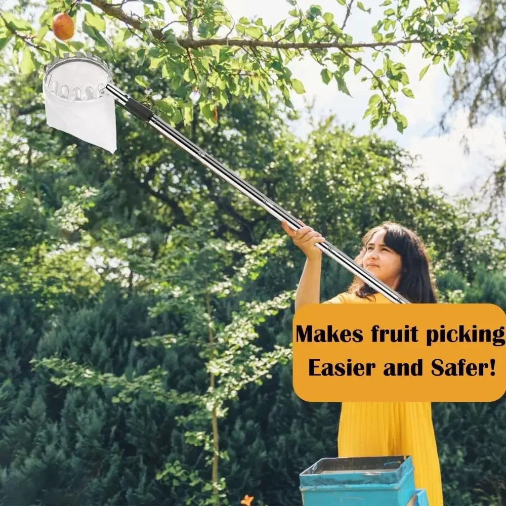 Stainless Steel Fruit Picker Machine Telescopic with Basket Orchard Tools High Tree Detachable Stainless Steel Splicing Rod