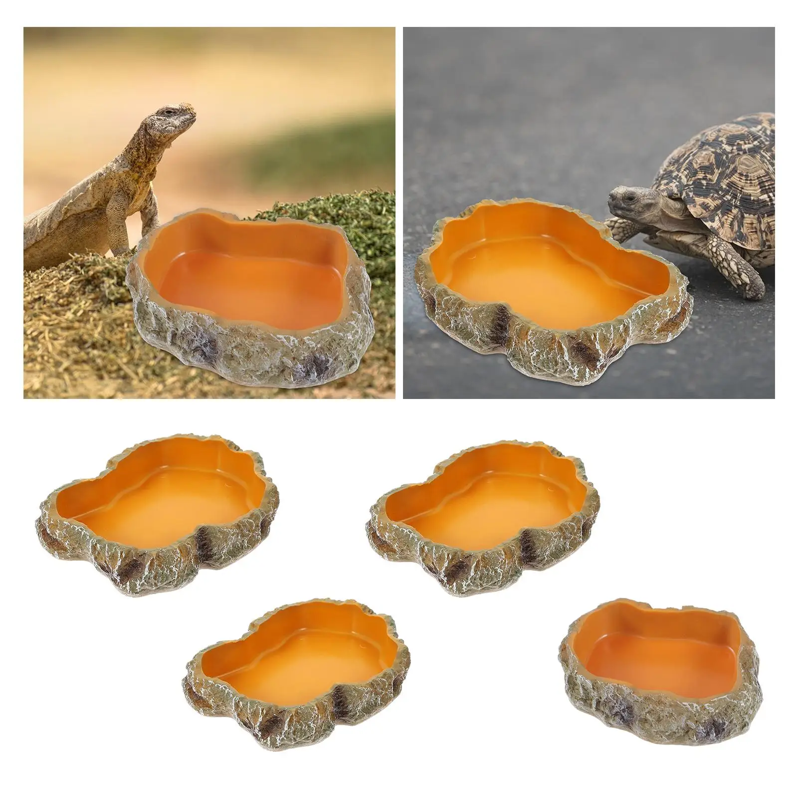 Reptile Water Bowls Terrarium Habitat Decoration Resin Reptile Food Dish for Snake Tortoise Turtle Leopard Gecko Bearded Dragon