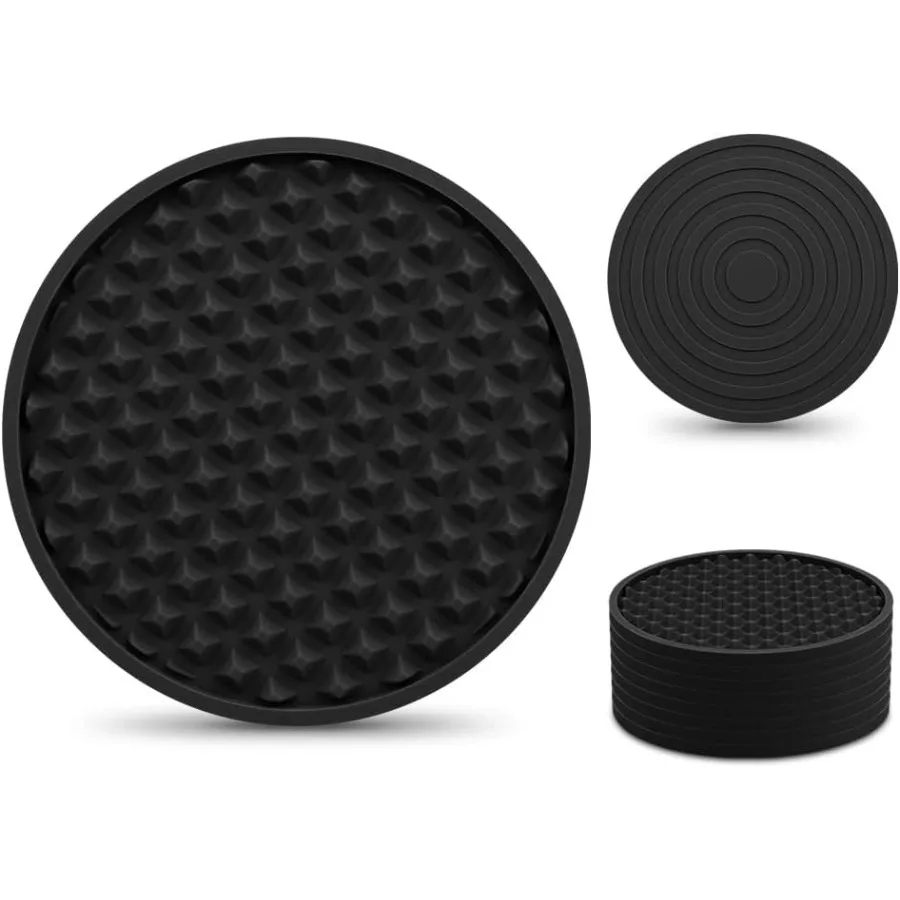 

Coasters for Drinks Set of 8 Silicone Drink Coasters with Grooved Pattern Non-Slip Base Washable and Heat Resistant Coffee Coas