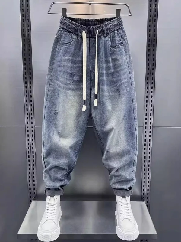 

Loose Fit Casual Washed Denim Jeans Men's Spring Autumn Thin Harem Long Pants Elastic Waist Youth Fashion Wear Resistant
