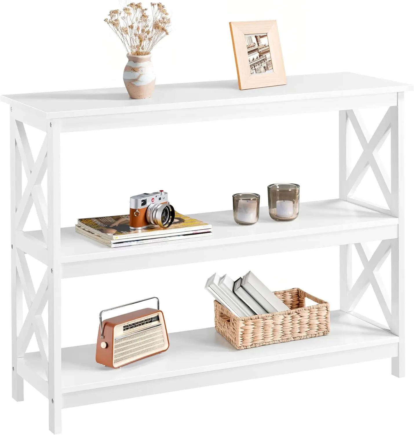 3-Tier Narrow Console Table with Storage Shelves, Entryway Sofa Side Table for Hallway Living Room, White