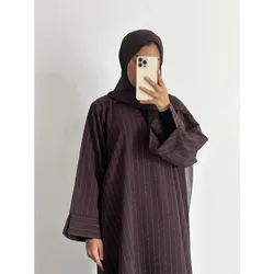Eid Muslim Dress for Women Ramadan Striped Party Dresses Jalabiya Abaya Long Robe Morocco Dubai Kaftan Islam Vestidos Largos