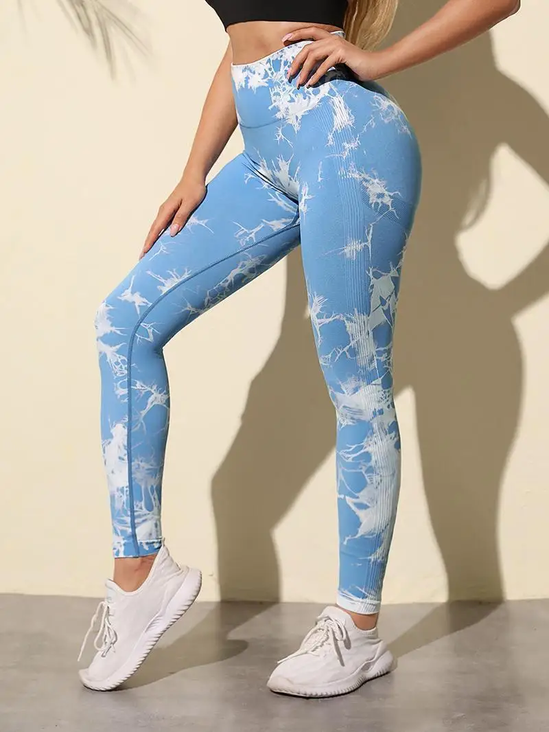 Women's tie-dye yoga pants, highly elastic and hip-lifting, suitable for outdoor sports, running, and fitness.