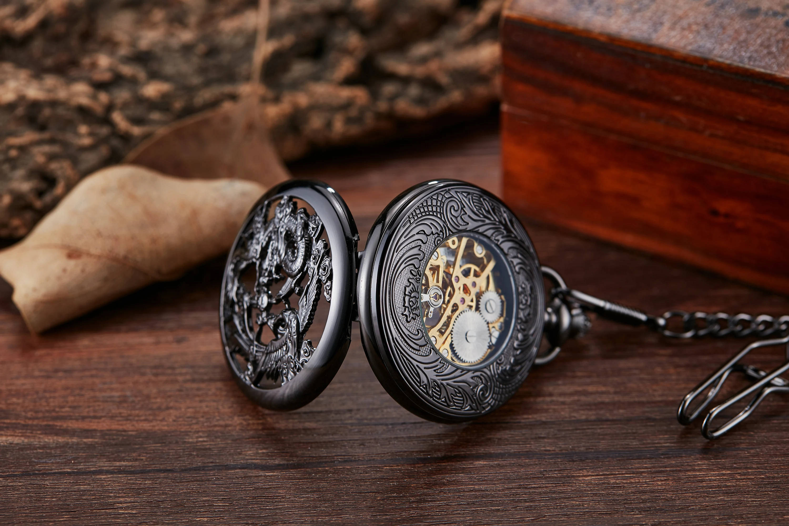 Chinoiserie Double Cranes Playing With Pearls Pattern Hollowed Out Relief Dragon Type Manual Mechanical Large Pocket Watch Clock