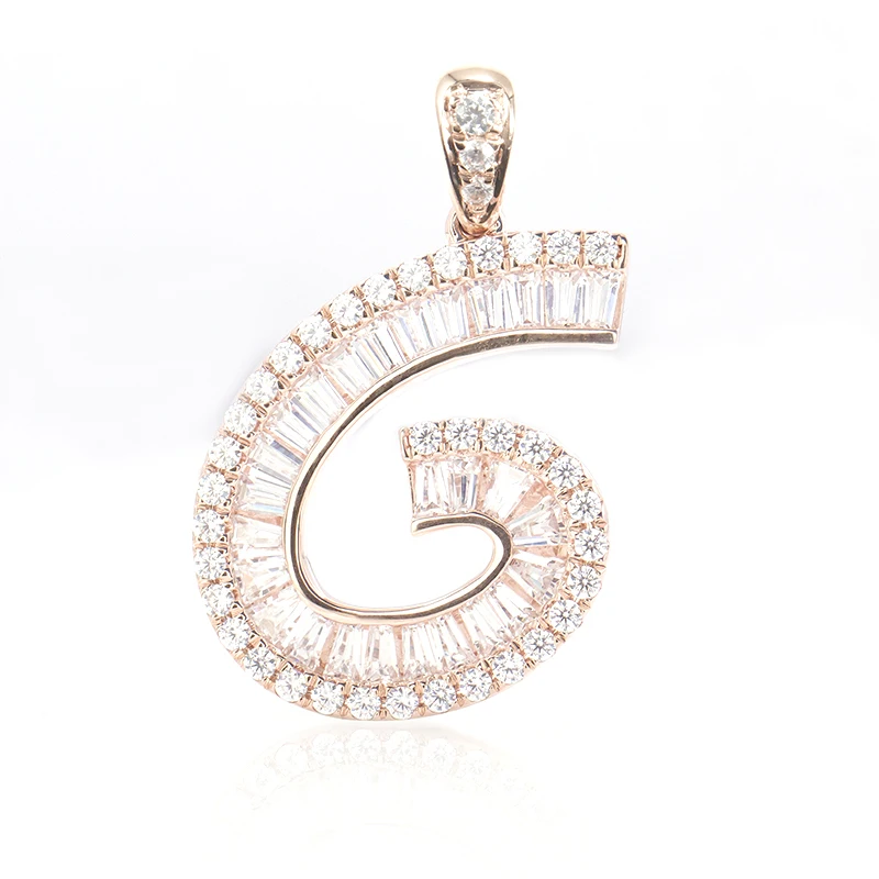 Colgante con letra G del alfabeto de oro rosa de 10K de Provenza con moissanitas DEF para mujer, amuleto de bisel, joyería de moda de aniversario