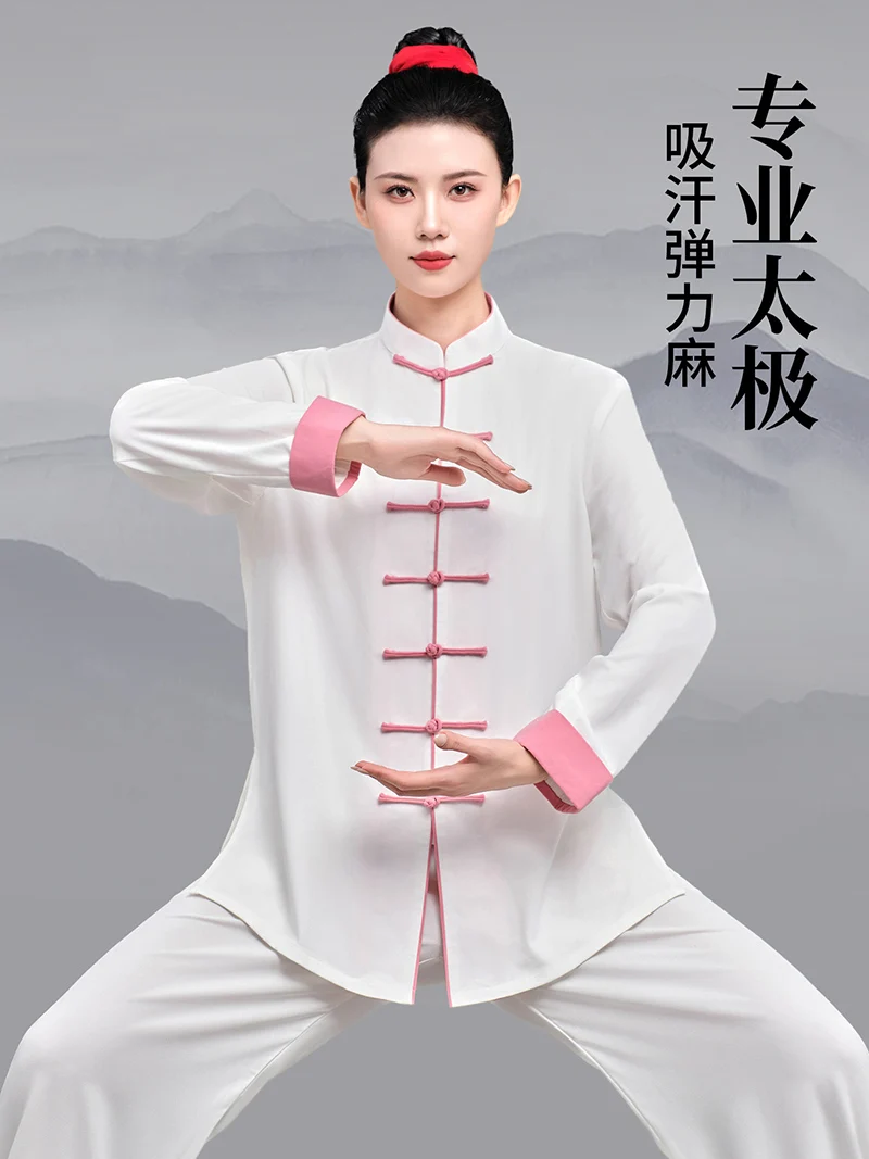 2026 Women's & Men's Spring Autumn Elastic Linen Tai Chi Uniform - Professional Tai Chi & Ba Duan Jin Practice