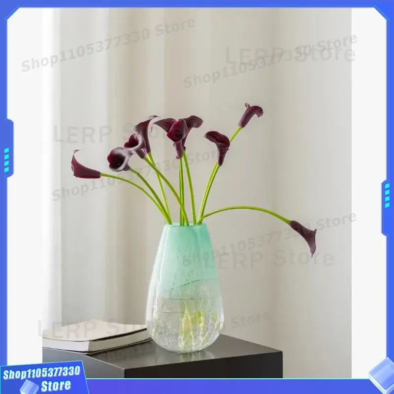 New Chinese Style Ice Cracked Glass Vase Transparent Gradual Change Color Light Luxury Home Decor for Living Room Dining