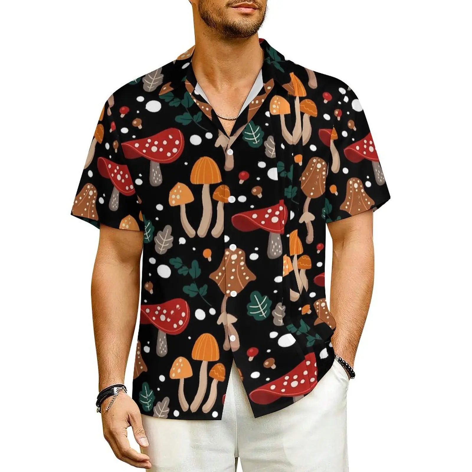 

Magic Mushroom Summer Shirt For Man Beach Beauty Mushrooms Print Casual Shirts Short Sleeve Fashion Vintage Oversized Blouses