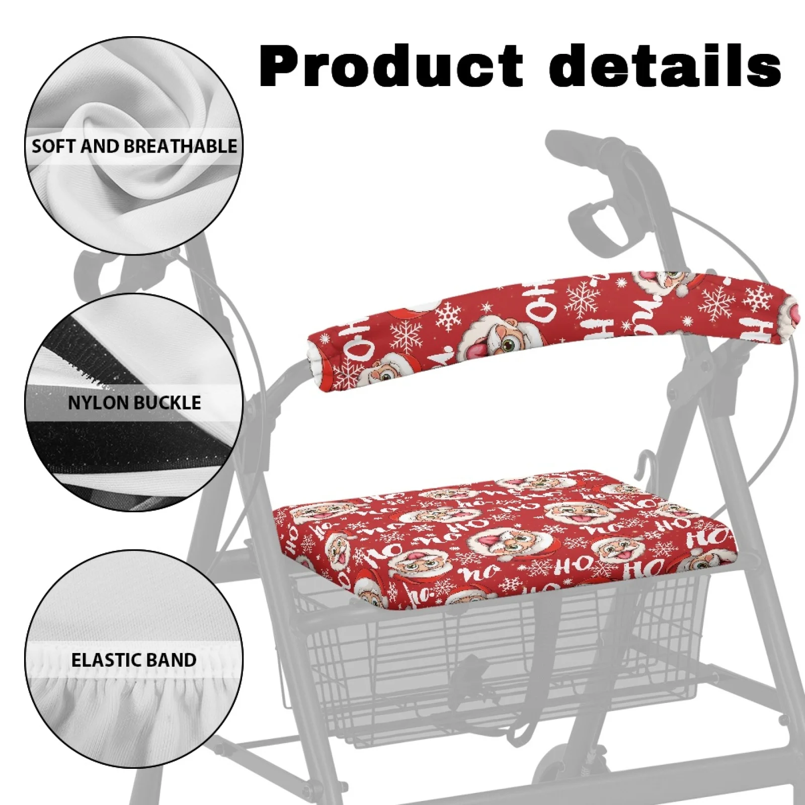 Coloranimal Non Slip Easy to Install Pack of 2 Rollator Seat Back Cover for Seniors for Travel Father Christmas view 5