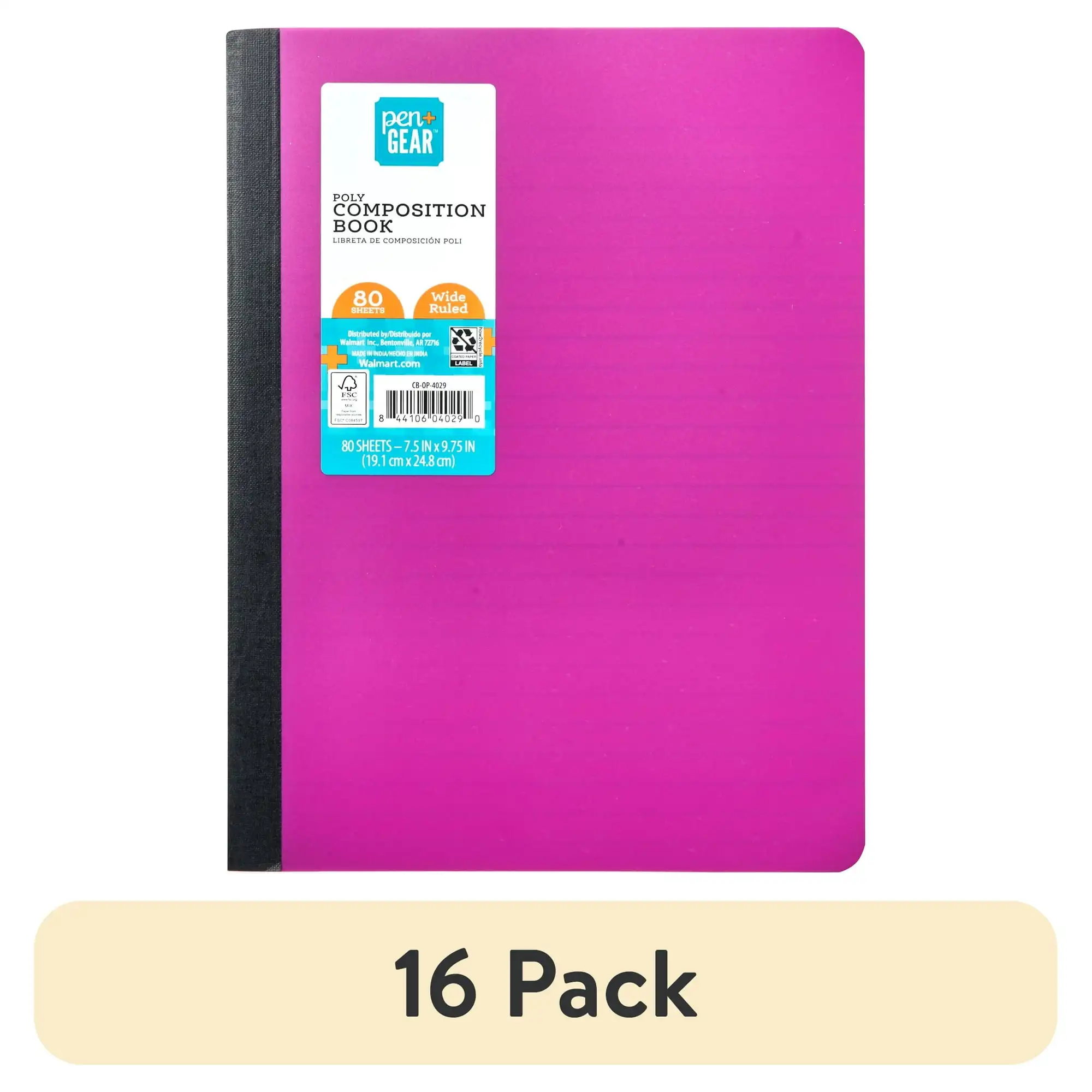 

(16 pack) Pen+Gear Composition Book, College Ruled, 7.5"x 9.75", Poly Cover,Orange, 80 Sheets