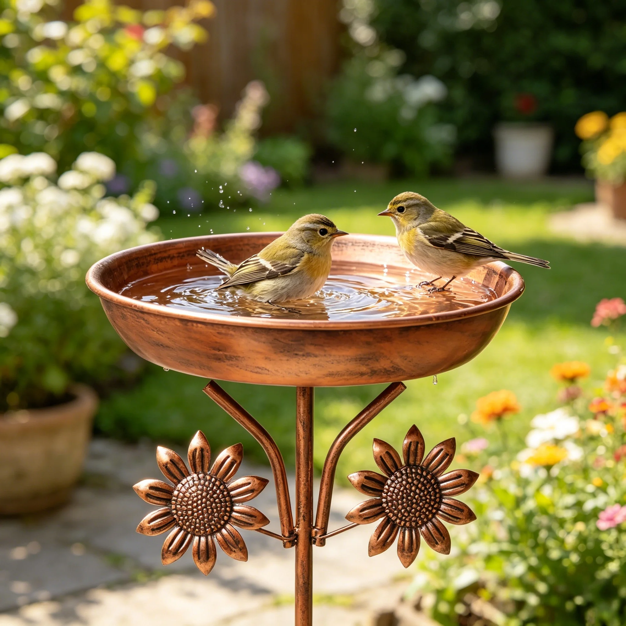 A Vintage Copper-Colored Iron Bird Bath and Feeder, Dual-Purpose, Rust-Resistant for Outdoor Use, with 5 Stable Legs, Garden and Yard Decoration, Bird Drinking and Bathing Station, Easy to Clean, Classic Garden Decoration, Outdoor Decoration, Durable Handmade Product, Holiday Decoration/Outdoor Bird Feeder/Basic Feeding Equipment/Outdoor Scene Decoration