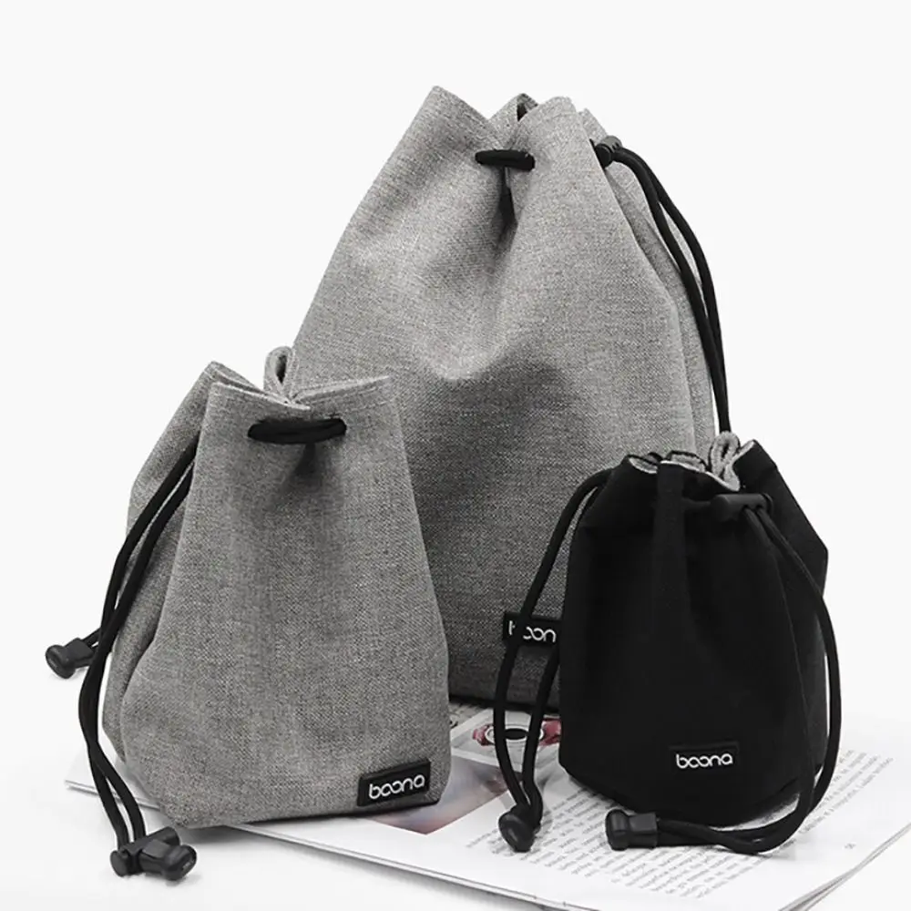 Portable Grey Black Camera Bag Multi-size Soft Lens Protective Bag Waterproof Dustproof Drawstring Pouch For DSLR Camera