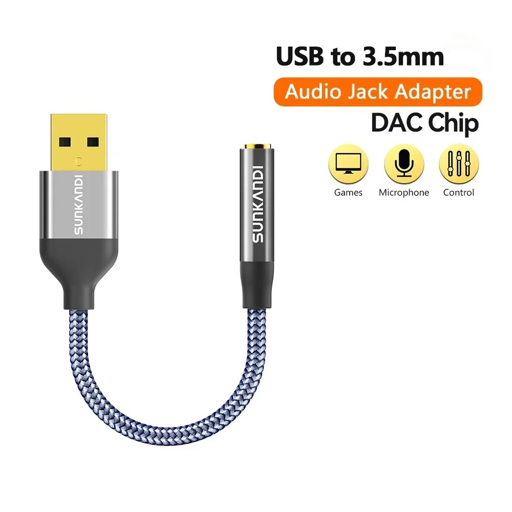 SUNKANDI USB naar 3,5 mm audio-jackadapter, externe geluidskaartconverter voor pc, laptop, Mac, desktops, PS4 en meer apparaat