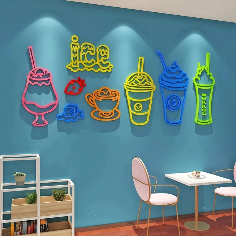 Creative Ice Cream Pattern Wall Stickers Cute Stereo Decorative Wall Decals Dessert Shop Milk Tea Shop Background Wall Stickers