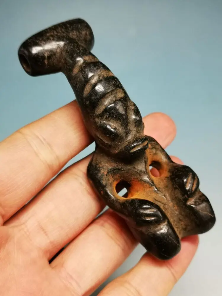 Unusual Black Iron Meteorite Alien Warrior Amulet Sign, Hongshan Culture, RARE AD4