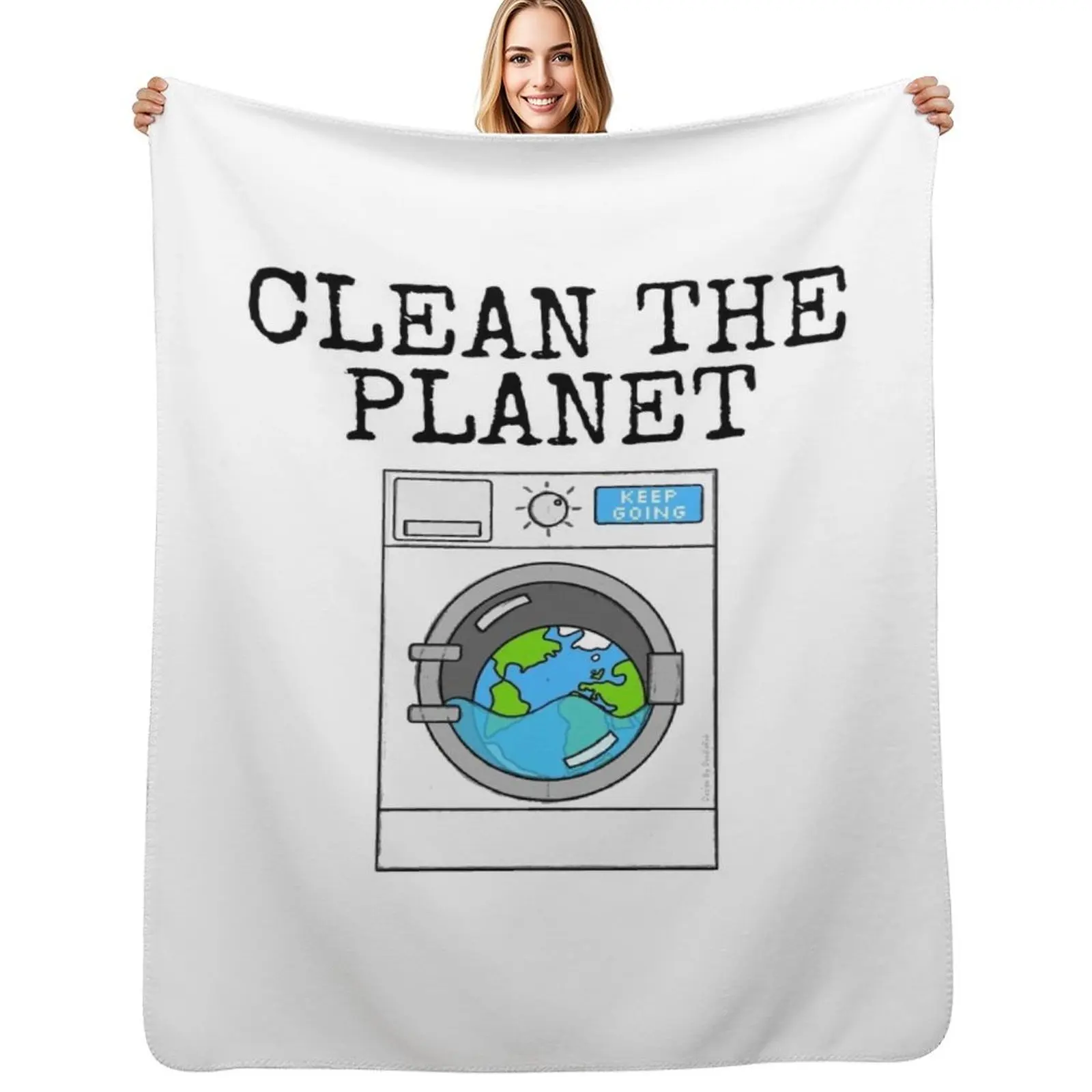 Clean The Planet, Washing Machine Earth Day Funny Throw Blanket Large Fashion Sofas Shaggy Flannel Loose Comforter Blankets
