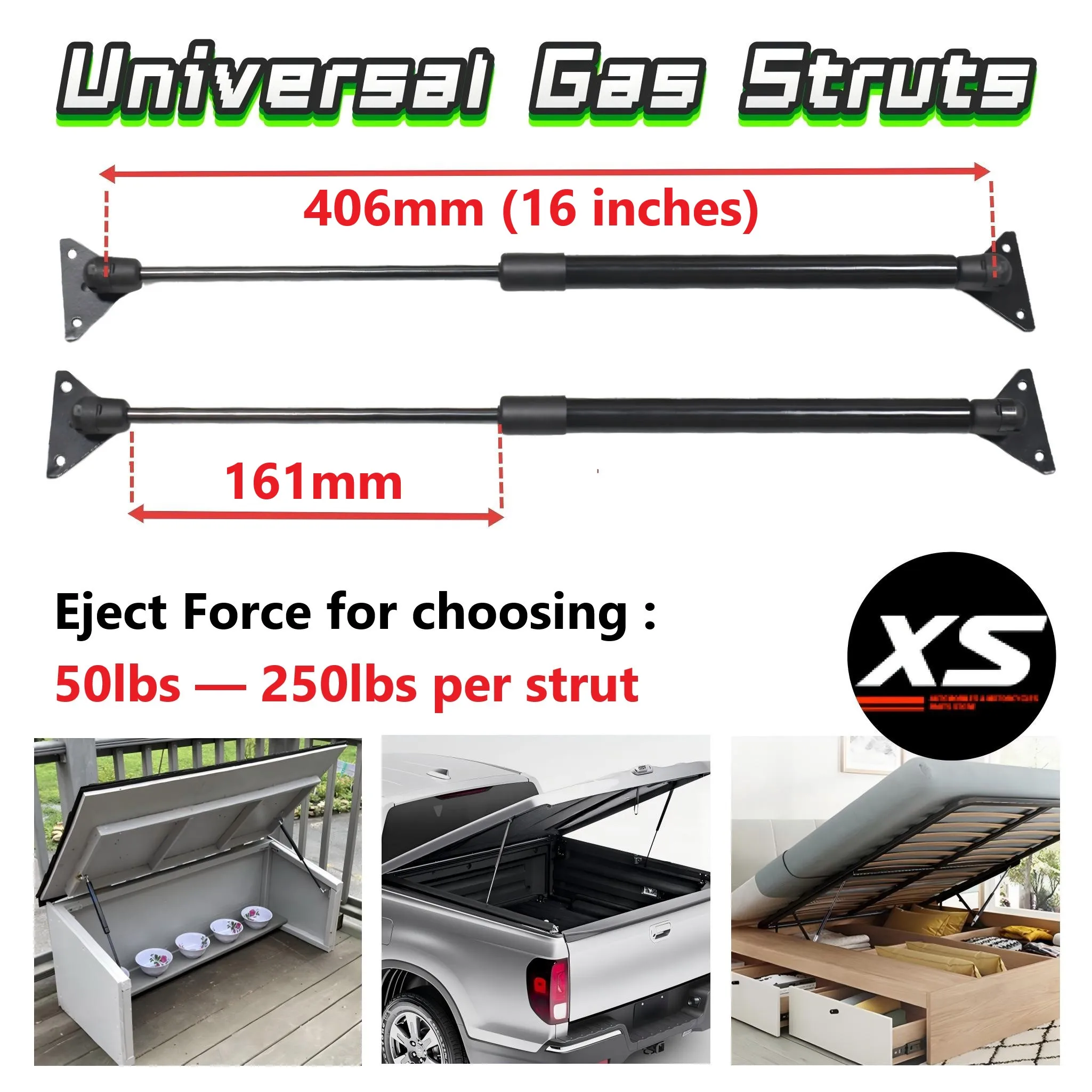 A Pair 406mm 50lbs-250lbs Gas Strut With 4 Brackets For Bed Lift Support Storage Box Tonneau Cover Kitchen Cabinet DIY Project