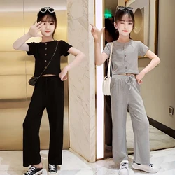 Summer Girls Clothing Sets Children Fashion Tops + Pants 2Pcs Casual Outfits Teenage Kids Tracksuit 3 4 5 6 7 8 9 10 11 12 Years