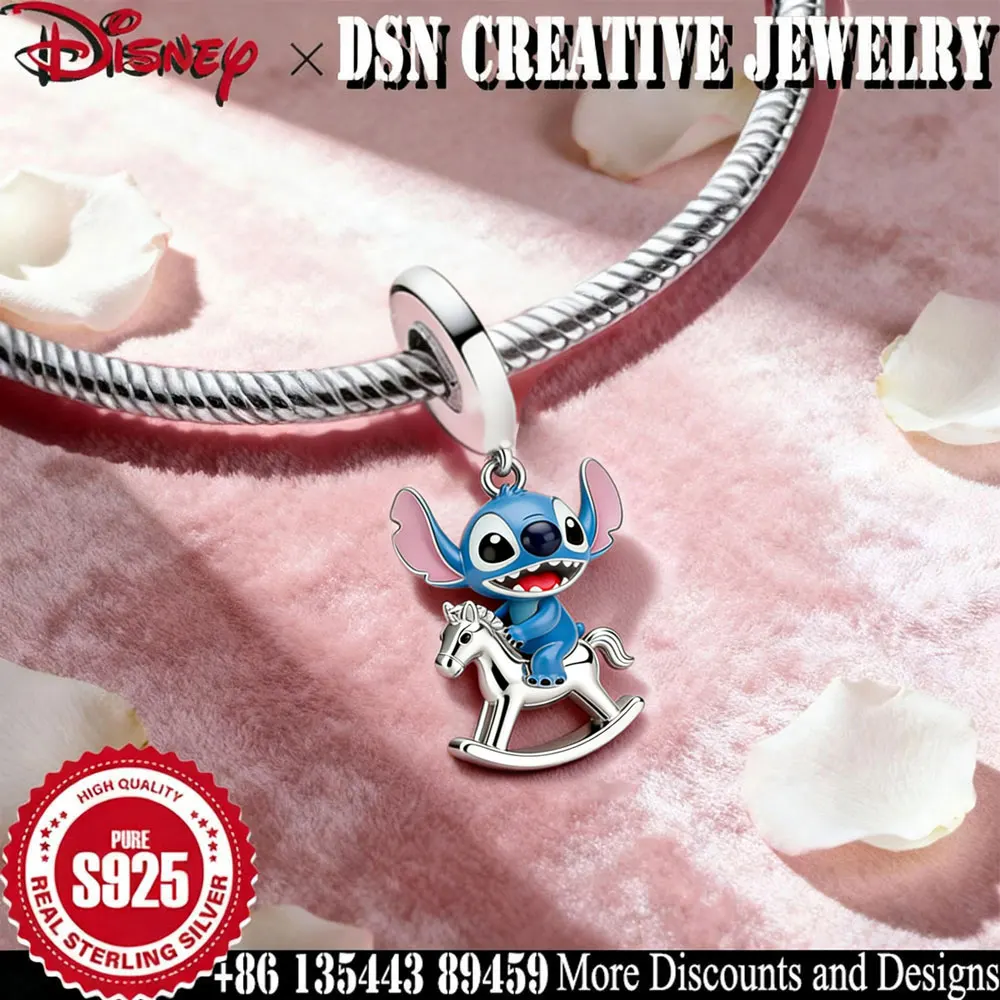 

DSN creative pendant S925 Sterling Silver Charms Disney Stitch rides wooden horse Pendant girls Luxury Jewelry Accessories Gift