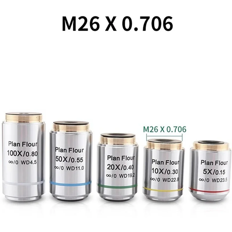 Plan Flour Semi-apochromatic Infinity Objective Long Working Distance Parfocal 60 mm M26 Microscopio Accessories
