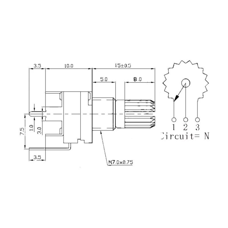 โพเทนชิโอมิเตอร์ RK097 แนวตั้ง 10 ชิ้น B2K 5K 10K 20K 50K 100K 500K 1M Ohm 15 มม.เพลาเกียร์ 3 พินควบคุมระดับเสียง PCB Mount