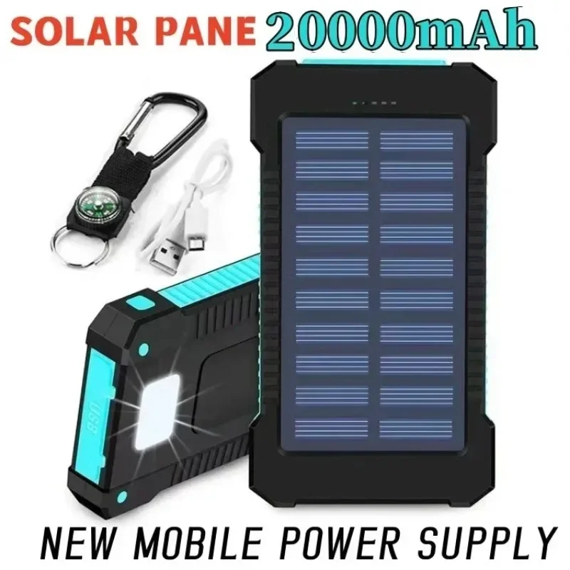 

Portable Waterproof Smartphone Solar Panels 20000mAh External Battery Solar Charging Bank LEDSOS Flashlight Fast Charging