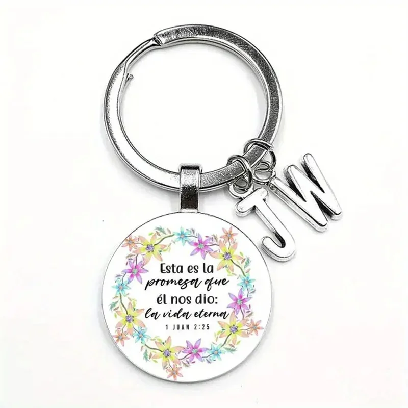 سلسلة المفاتيح الأولية JW -1 John 2:25 سلسلة مفاتيح نسائية مصنوعة من خليط معدني على شكل زهرة وحروف مناسبة لعيد الشكر #1