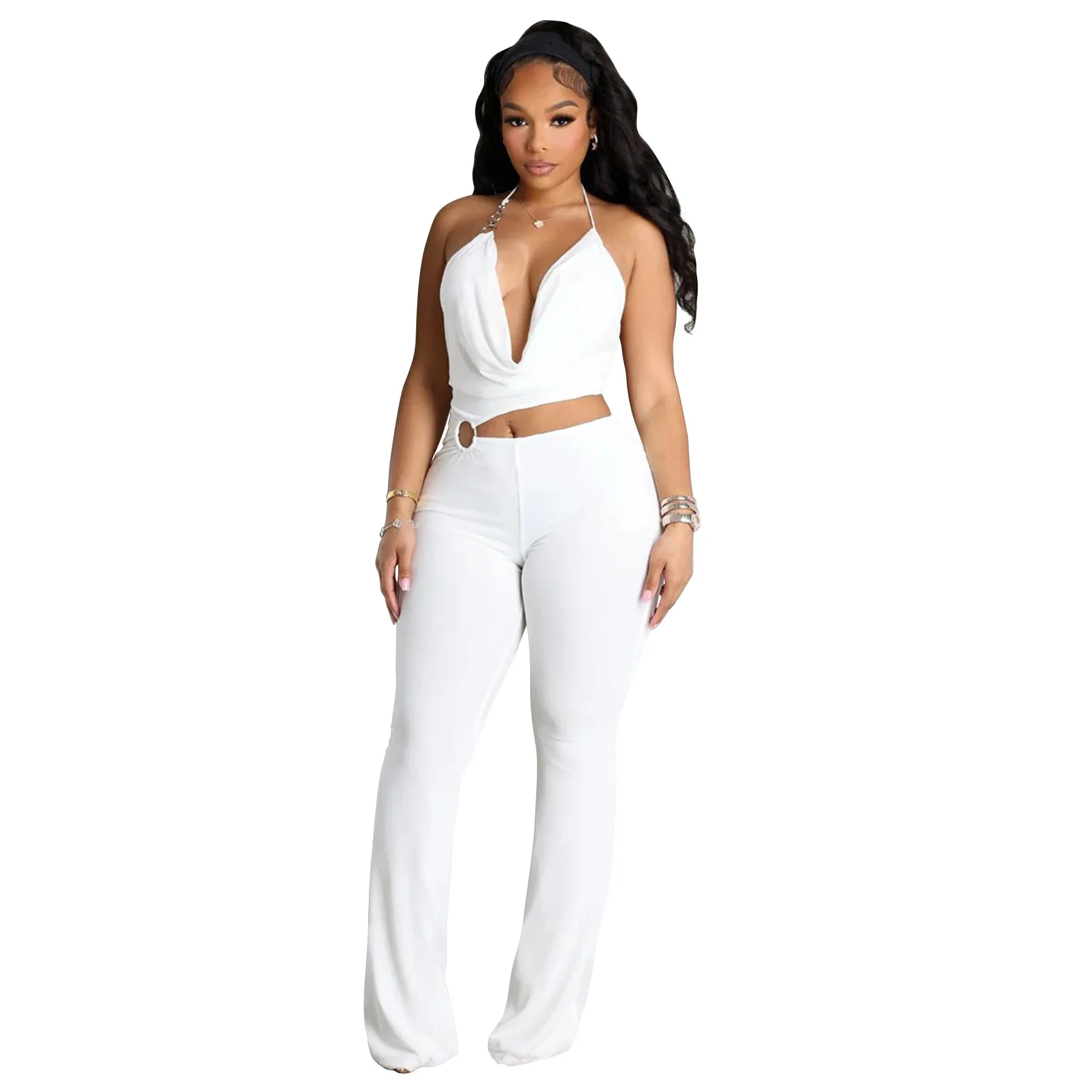 

Women's Glamours Dreams Jumpsuit Girls Halter Neck Cut-Out O-Rings Tie Dye Rompers Overalls One Piece Outfits Clubwear