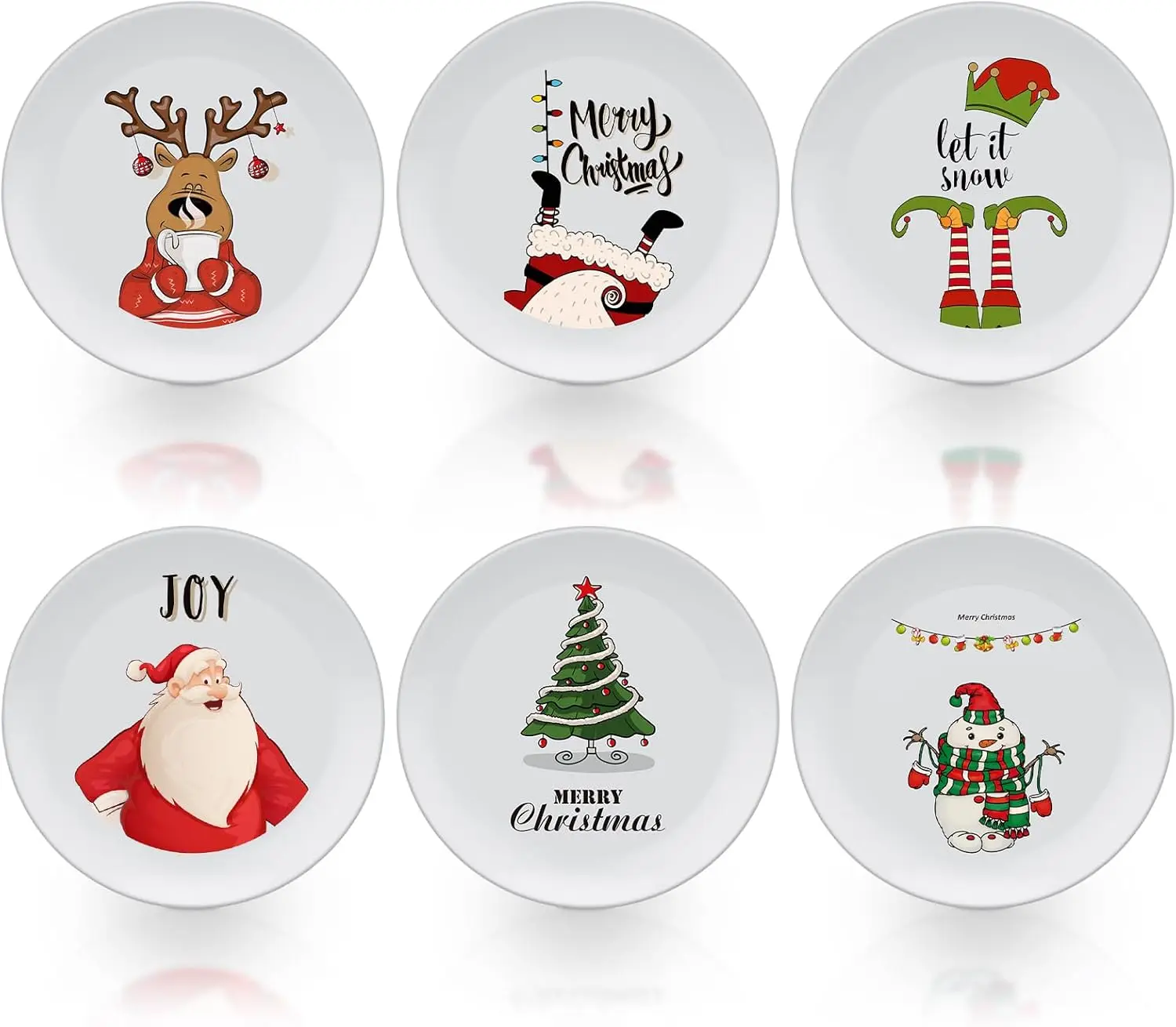 Christmas Melamine Plates Reusable Christmas Dinner Plates 8‘’ Theme Round Plates Dishes Dinnerware Set for Party Supplies Gifts