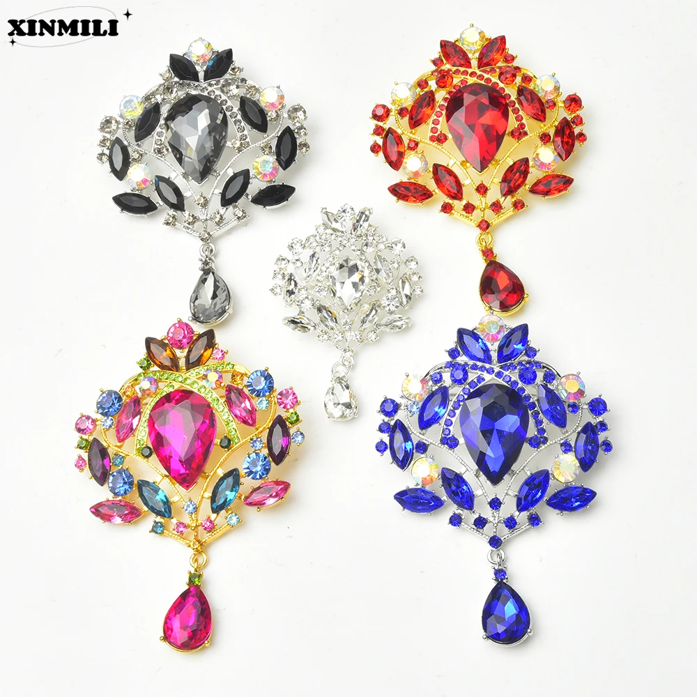 Royal Blue Red Crystal Teardrop Brooch Rhinestone Pin for Women Clothing Collar Wedding Jewelry Making Accessories