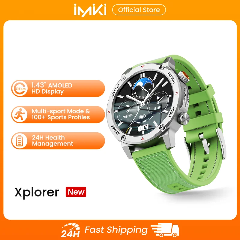 IMIKI Xplorer + C1 Smartwatch Super-retina 1.43' AMOLED HD Display Sport 3ATM Waterproof Resistant Health Management Smart Watch