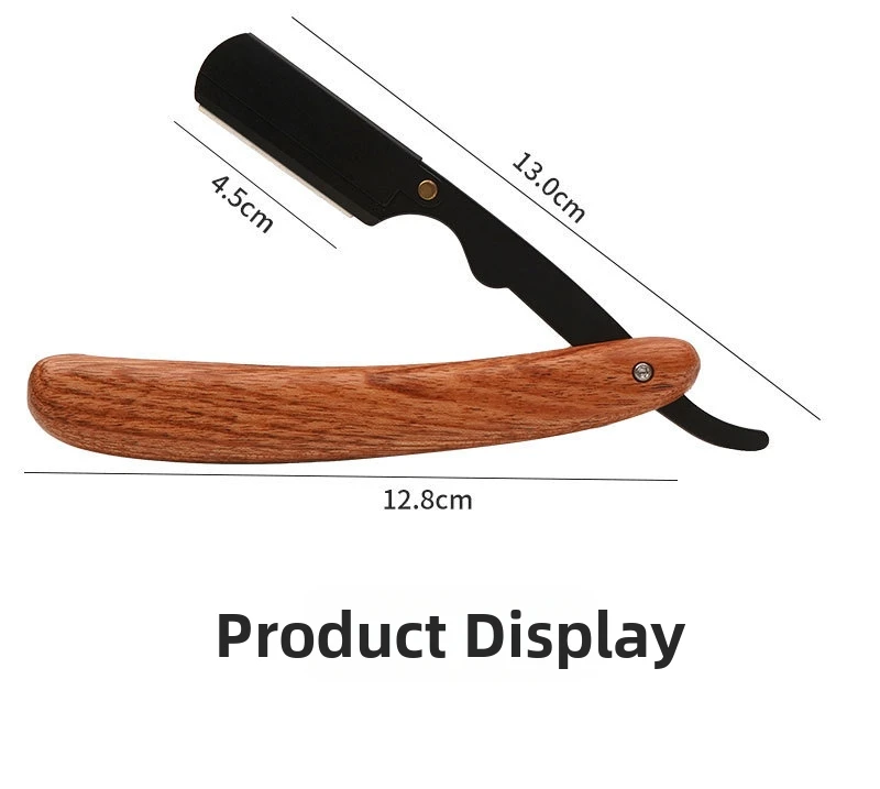 Manuelles klassisches Barbier-Rasiermesser für Männer mit 10 Klingen, Holzgriff, gerader Klinge für eine glatte und präzise Rasur. – Detail 7