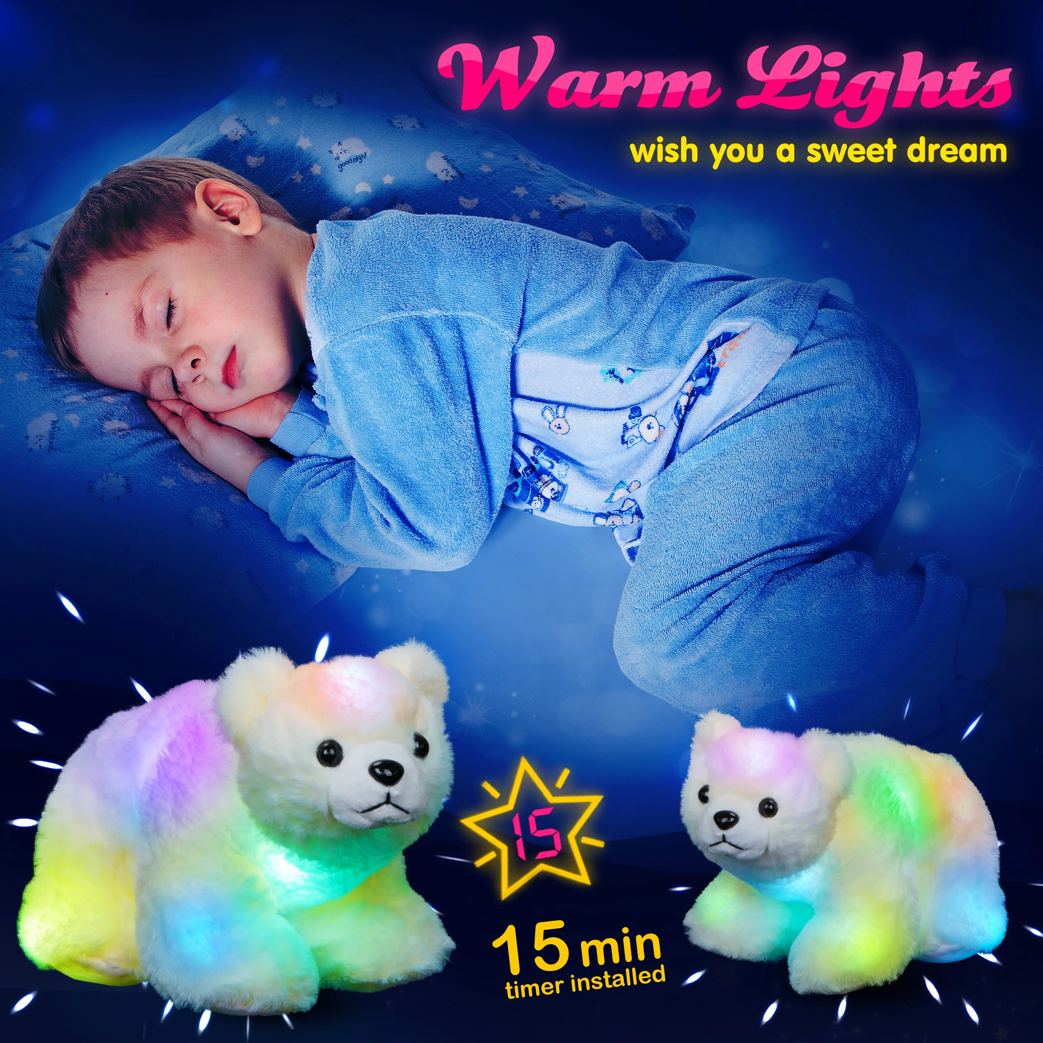 28cm White Polar Bear Doll Plush Toy Light-up Soft Cute High Quality PP Cotton Stuffed Animals for Girls Kids Luminous Toy